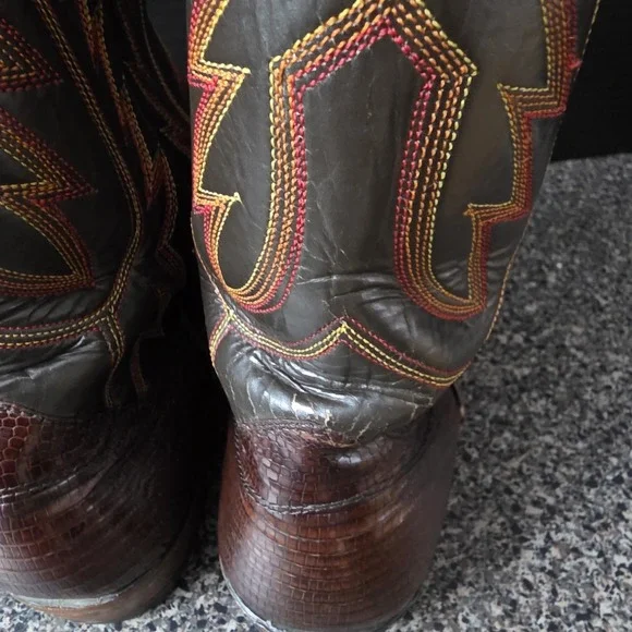 Nocona Men's Western Boots Lizard Leather Brown Cowboy Size 8D Made In USA - Picture 8 of 16